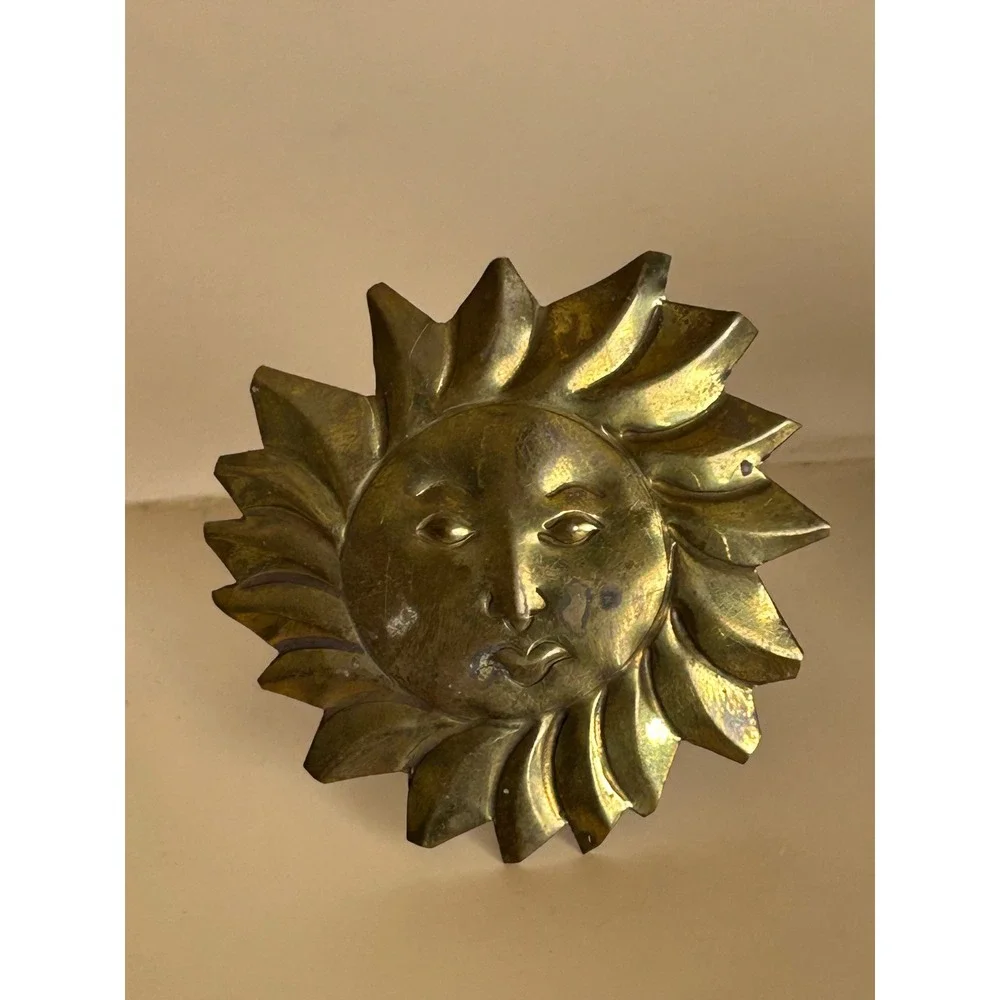 Vintage Brass Sun Face Napkin Rings Set of 4 Celestial Sunburst Made in India